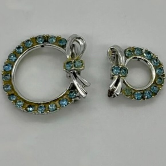 Vintage Mother Child Brooch Set Blue SilverTone Metal With Pale Blue Rhinestones - Picture 3 of 8
